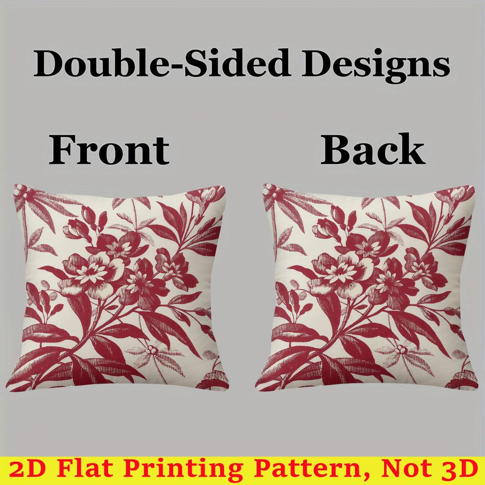 Cream Red Flower Square Jacquard Pillow Cover for Sofa Office Waist Cushion Cover Home Decorative Pillowcase