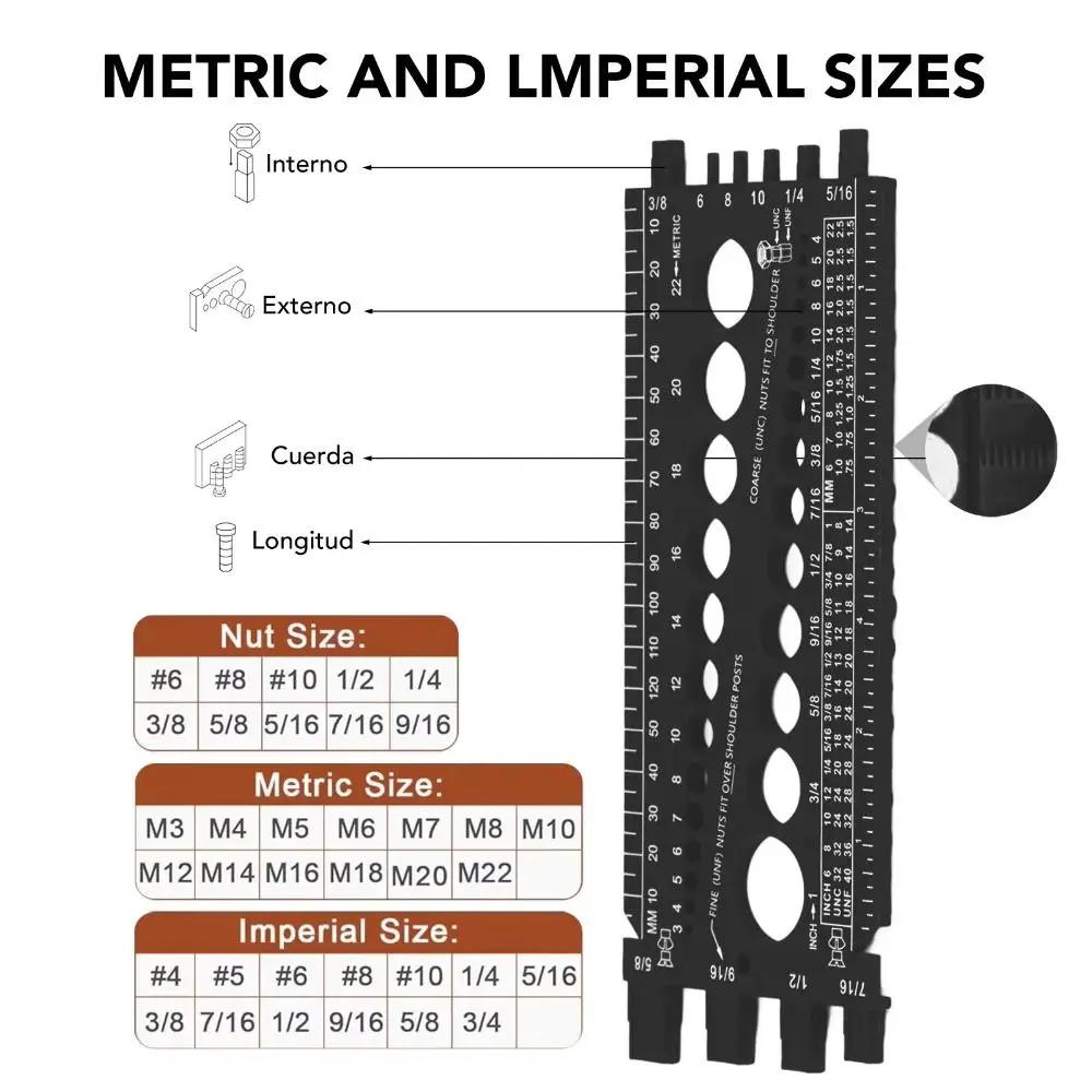 Metric Size Nut Gauge Imperial Standard Portable Screw Size Measuring Ruler Male Female Gauge Inch Metric Thread Bolt Gauges