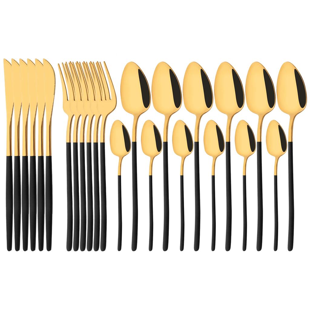 24 ks Luxusní stříbrné nádobí Sada příborů Sada příborů z nerezové oceli Odolné opakovaně použitelné a leštěné nádobí pro domácnost