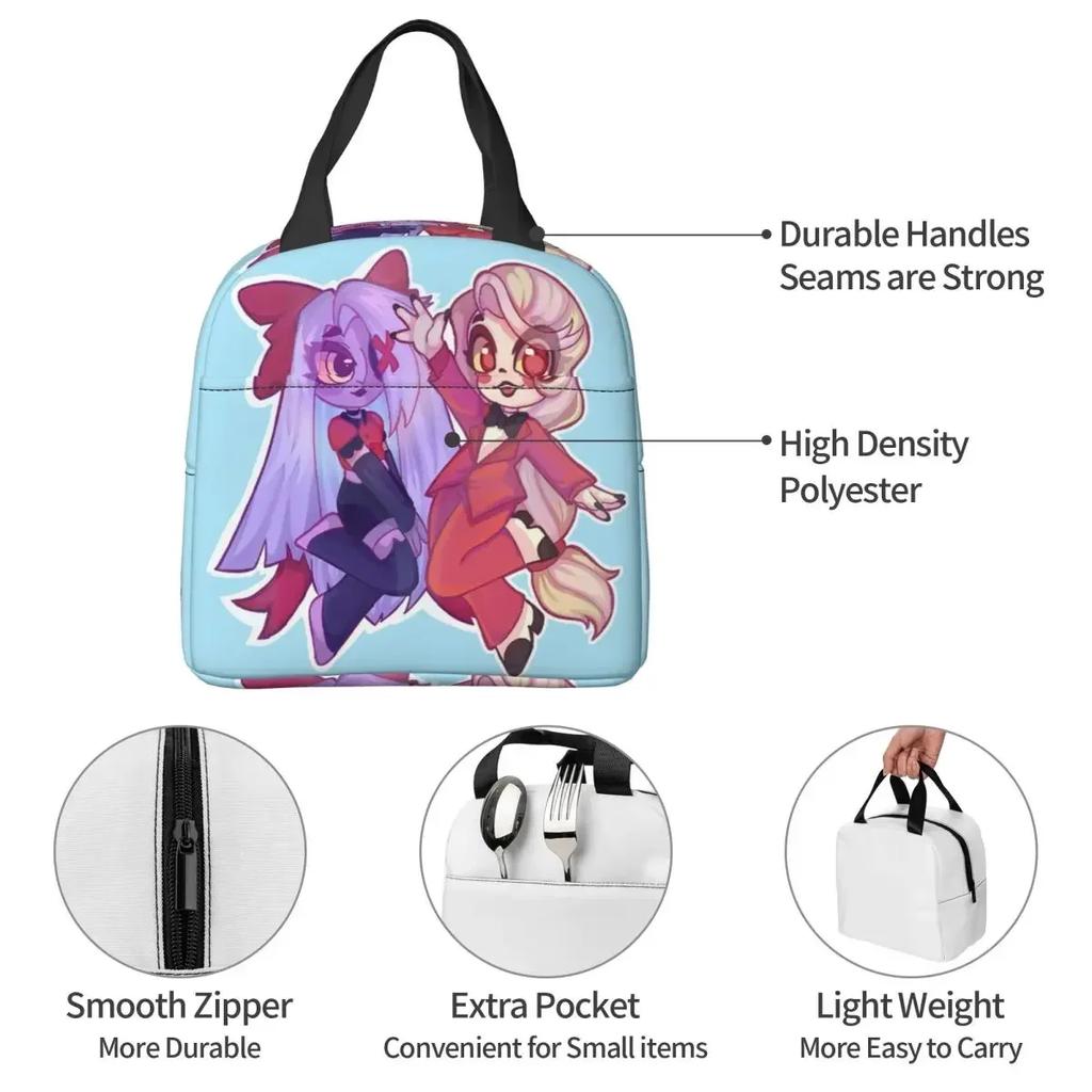 Charlie And Vaggie Valentines Hazbin Hotels Insulated Lunch Bag for Office Cooler Thermal Food Box Tote Lunch Boxes Container