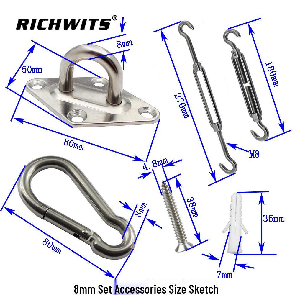 5mm, 6mm, 8mm Stainless Steel Corner Shade Sail Set, 304/316 Awning Accessories