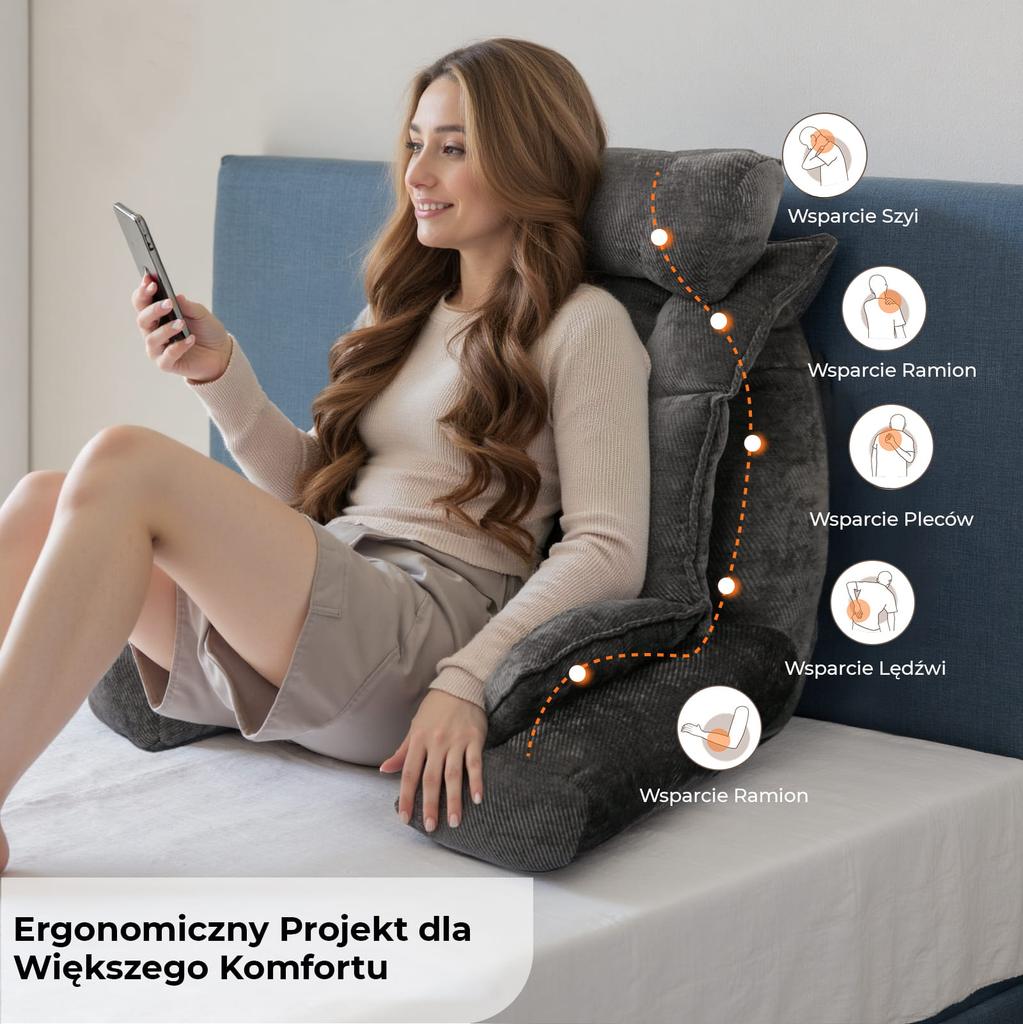 Beige Support Pillow for Bed with Armrests