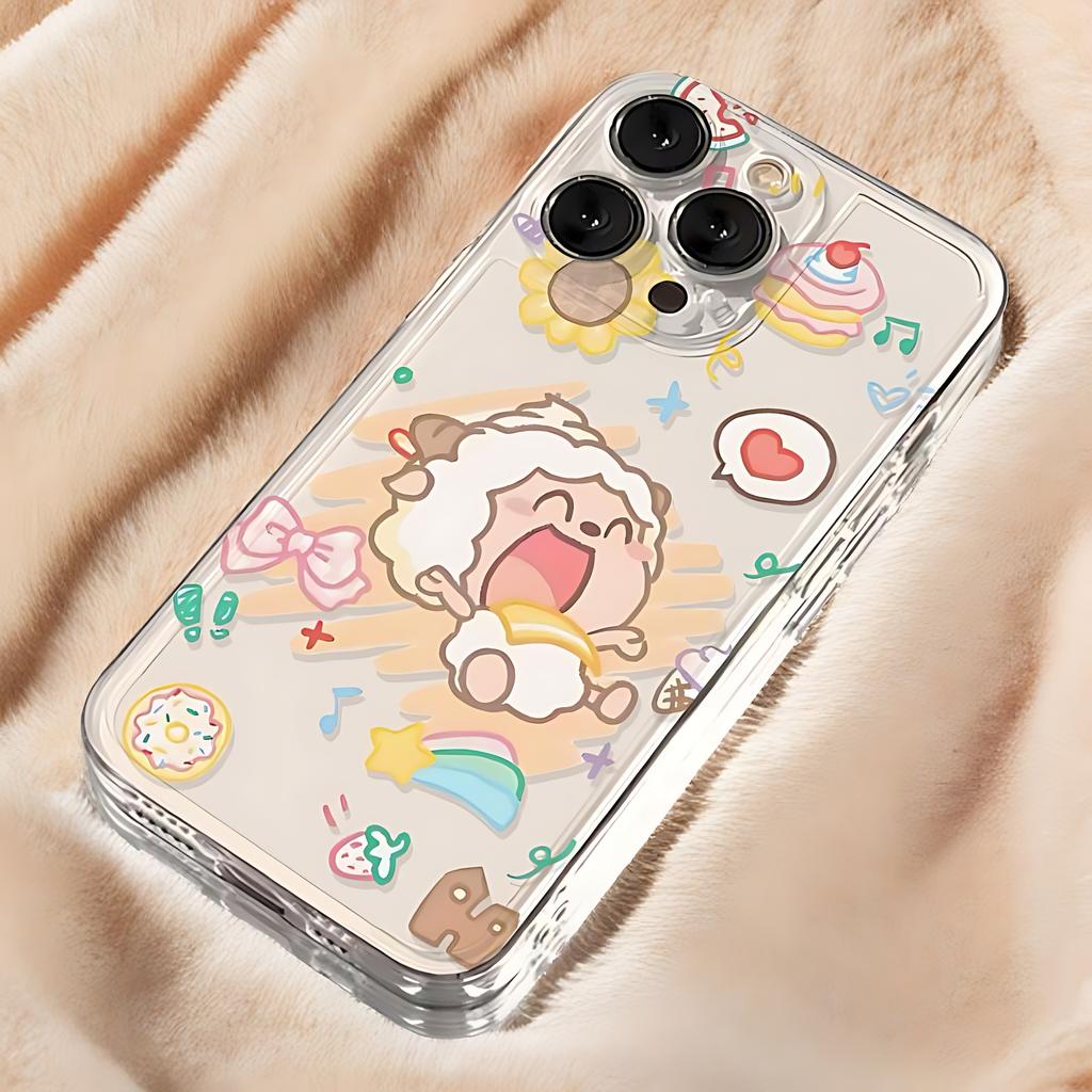 Fun Lazy Sheep Phone Case For iPhone 17 16e 16 15 14 13 12 11 Mini Air Pro Max X XR XSMax 7 8 Plus Transparent Soft Back Cover