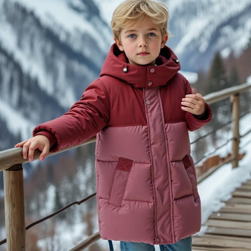5-14 Years Kids Winter Hooded Mid-Length Coat