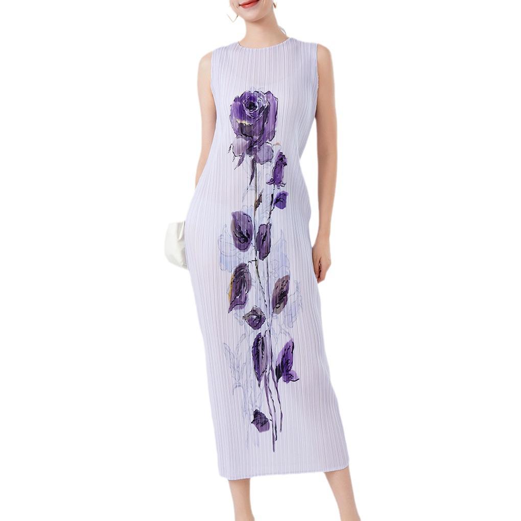 

Элегантное летнее женское плиссированное миди-платье с французским принтом One Size