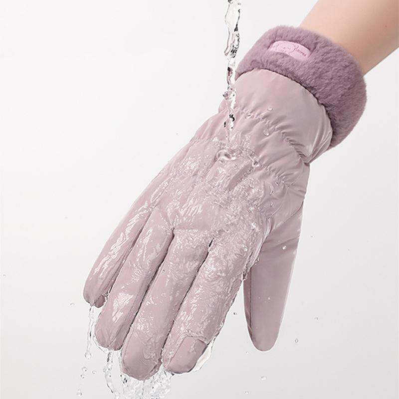 Women Winter Cycling Gloves Thick Plush Windpoof Solid Color Touch Screen Waterproof Warm Anti-slip Cute Embroidery Lady Outdoor Gloves