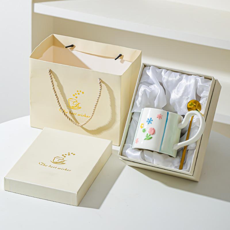 Ceramic Flower Mug Household High-value Women's Hand Cup Breakfast Cup Girl Heart Milk Cup Water Cup Underglaze Color