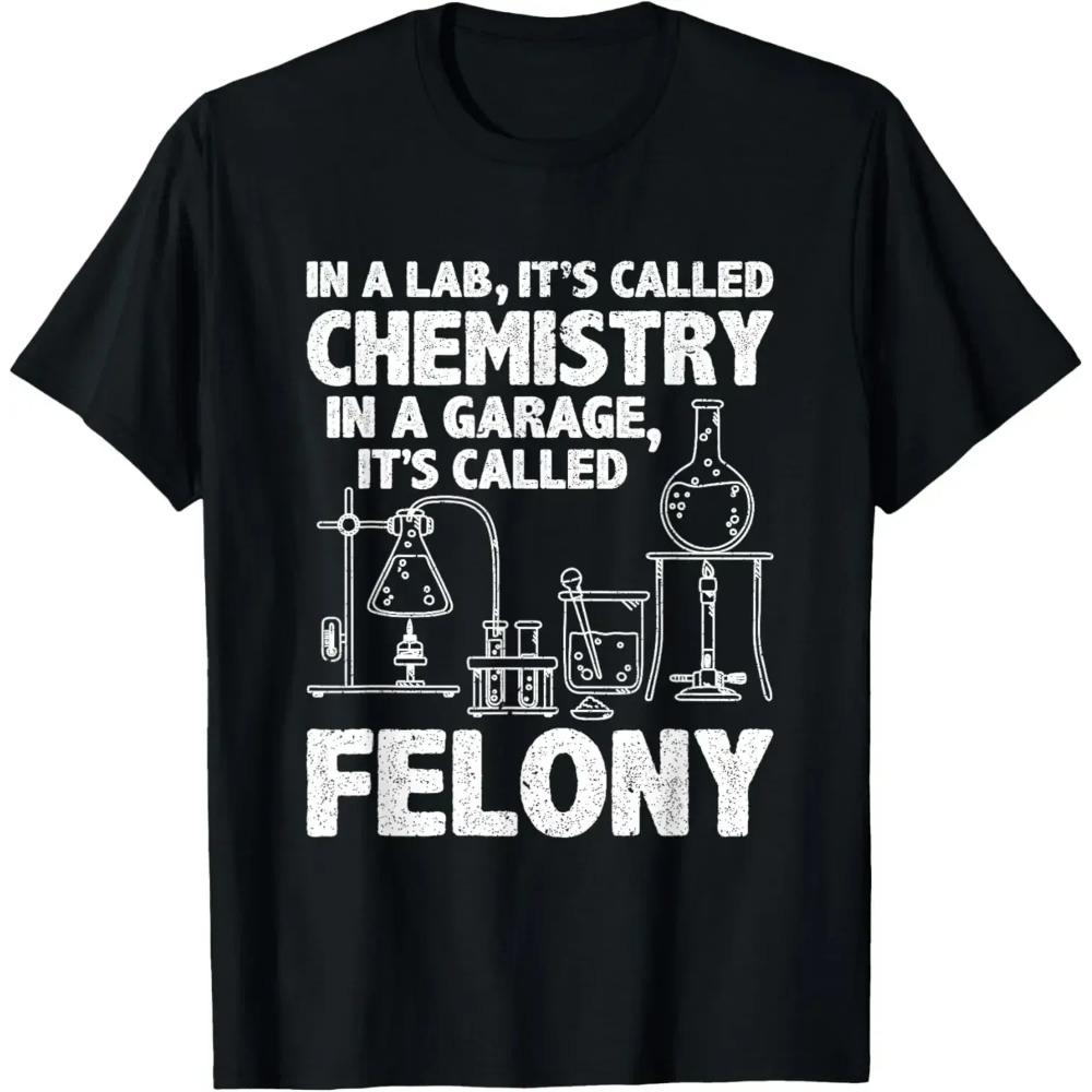 Funny Chemistry T-Shirt Humor Science Teacher Cat Pun Graphic T-Shirt Vintage Streetwear Crew Neck T-Shirt