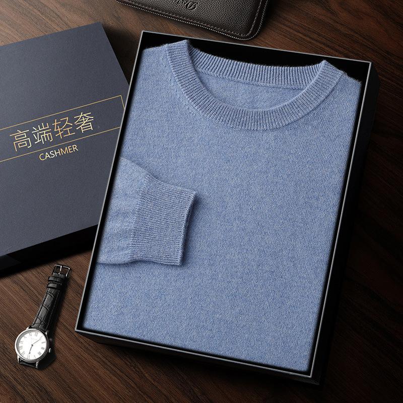 Crew neck cashmere sweater knitted soft waxy cashmere sweater solid color warm