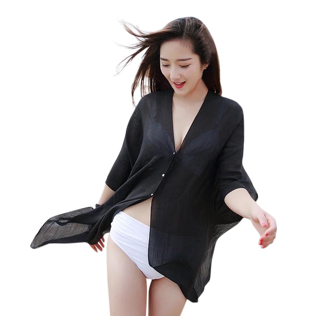 Dame Chiffon Beach Cover up Badedrakt Kimono Cardigan Shawl Beach Wrap Cover up