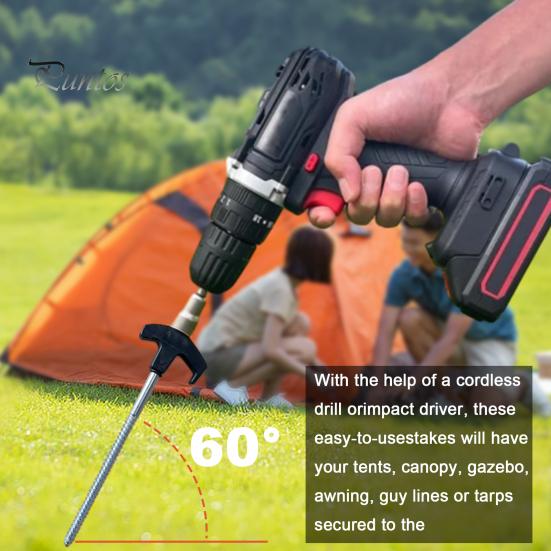 8Pcs Tent Stakes Heavy-Duty Metal Camping Stakes Threaded Anchors Set Up with Drill or Hammer Superior Grip Tent Pegs On Grass Soil Gravel for Canopy