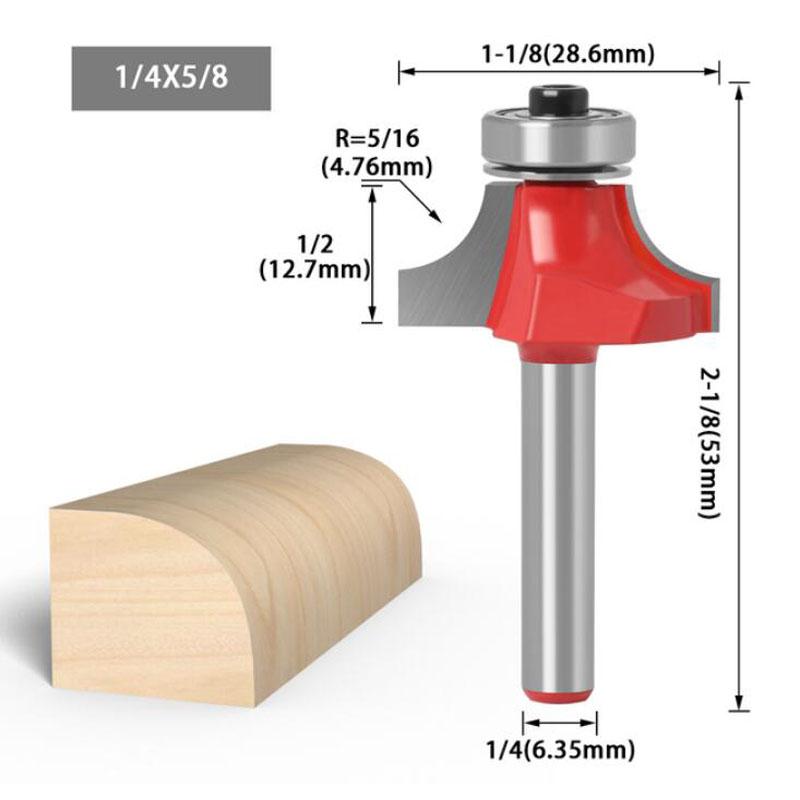 Eck-Rundfräser mit 1/4- und 6-mm-Schaft und Lagerfräser für Holzarbeiten, Wolframkarbid