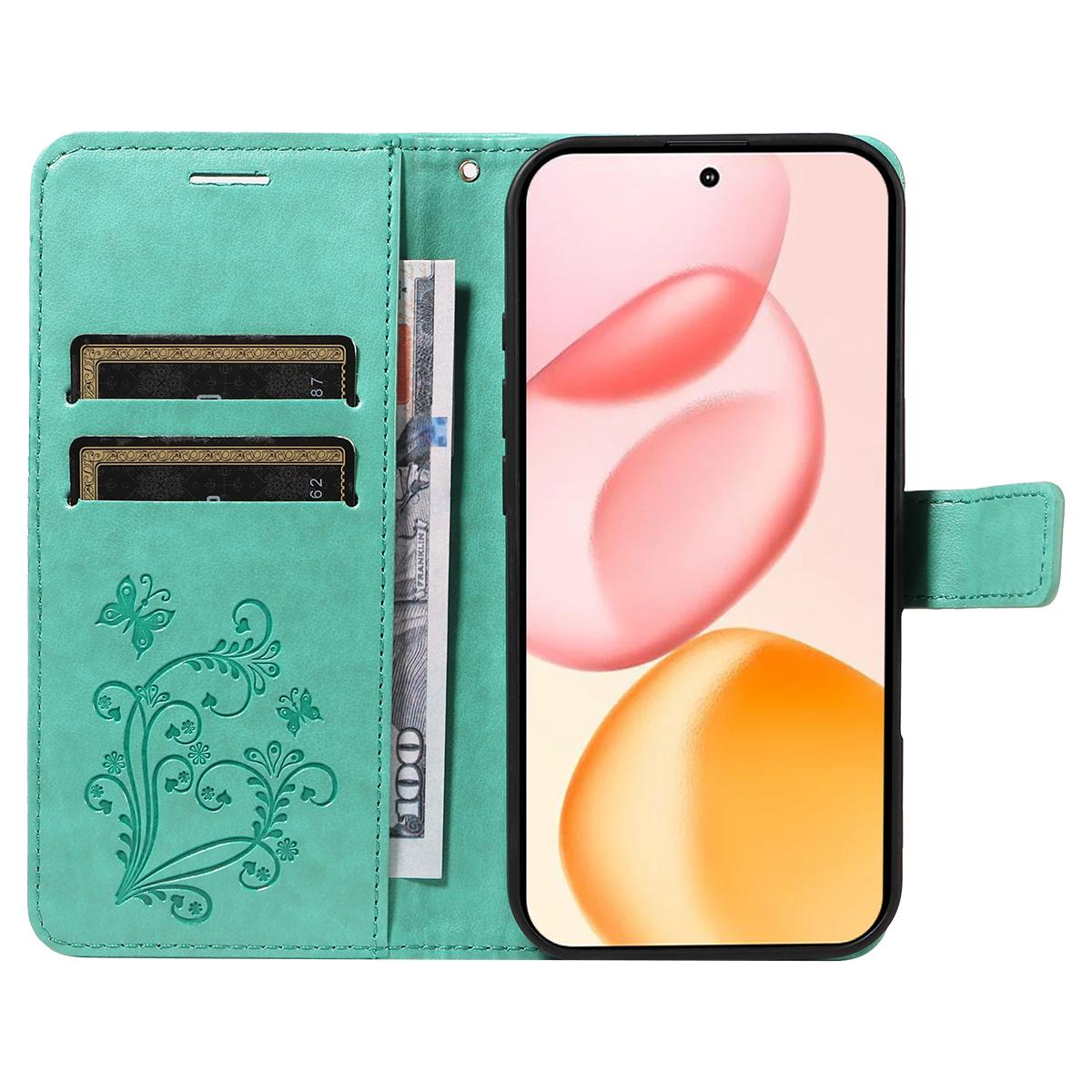 

For Honor 400 5G (Global) Wallet Case Floral Butterfly Imprinted Leather Phone Cover Stand Grey