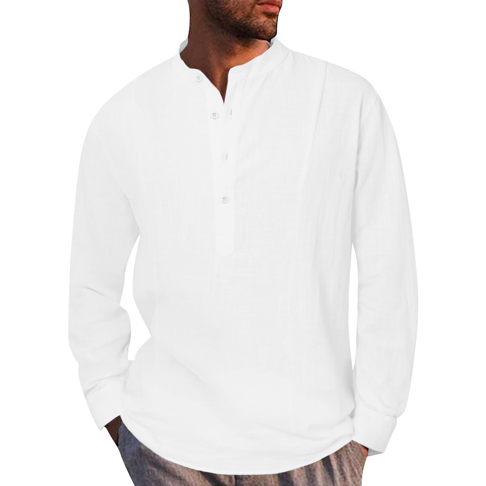 

Дизайнерские весенне-летние мужские повседневные хлопковые льняные рубашки с длинным рукавом, свободные рубашки XXXXL белый