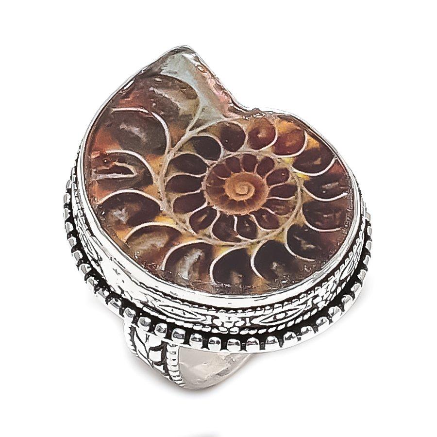 

Аммонит Ископаемый Драгоценный камень Ручной работы Серебро 925 пробы Ювелирное изделие Кольцо Размер 7 J2Y77