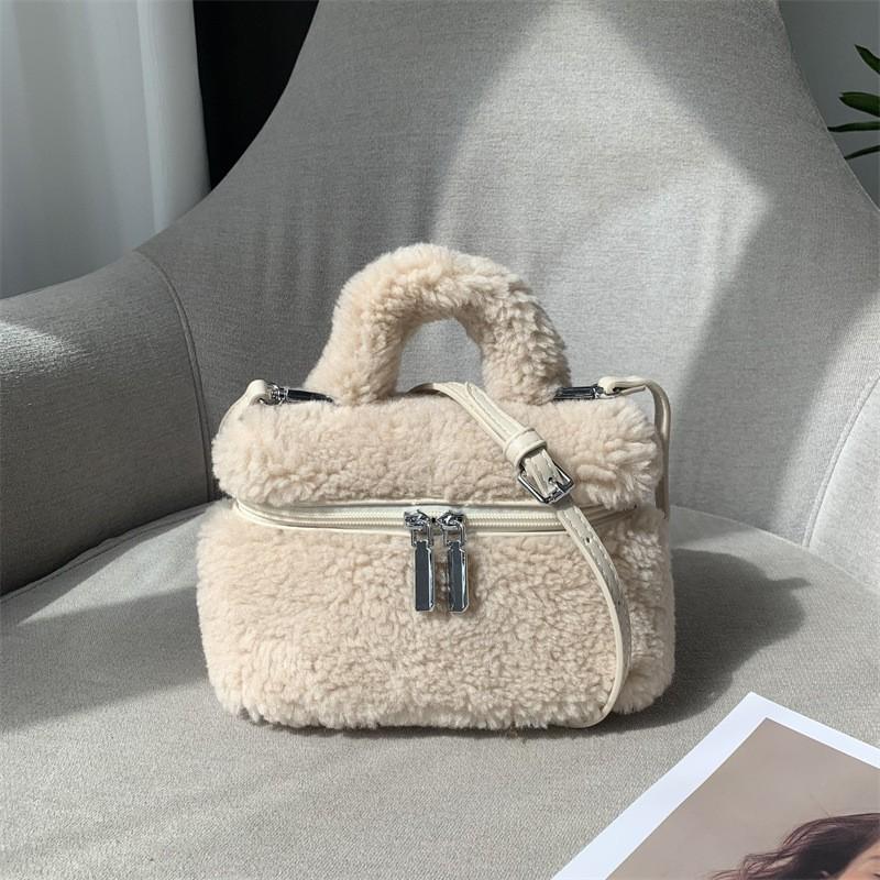 Winter Fuzzy Women Bag Vintage Camera Box Crossbody Handbag Daily Use