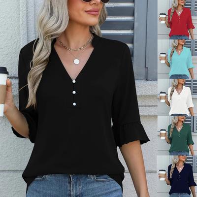 2025 New Autumn Women's Solid Color Fashionable Casual T-shirt Tops Shirt