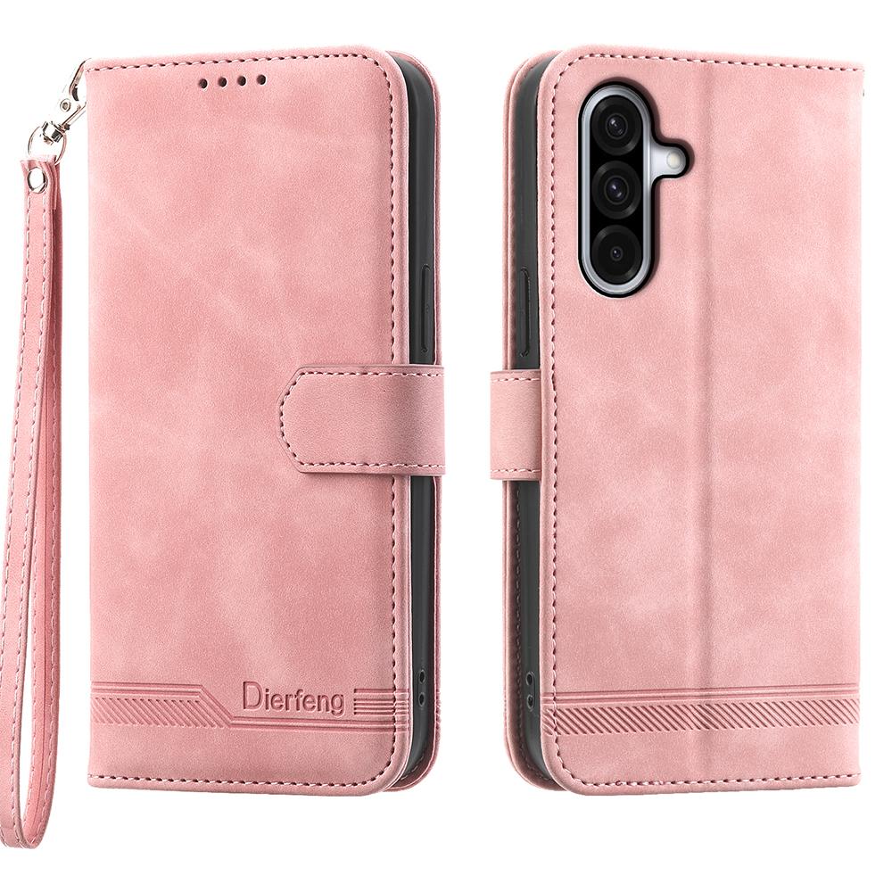 DIERFENG DF-03 For Samsung Galaxy A17 5G/A17 4G/A26 5G Case Lines Imprint Wallet Leather Phone Cover with Wrist Strap