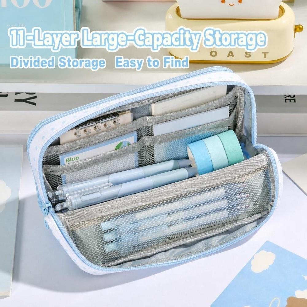 Large Capacity Pencil Case Polka Dot Print Pencil Pouch Multifunctional Stationery Pouch Students