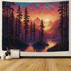 Colorful Landscape Illustration Tapestry Wall Art Decoration Dreamy Forest Mountain Bedroom Living Room Hippie Home Decoration