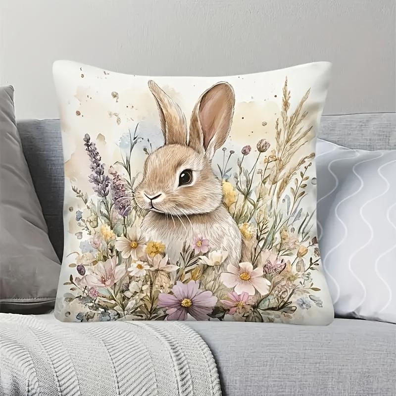 Наволочка  Пасхальный кролик и весенние цветы 40x40cm/16x16inch