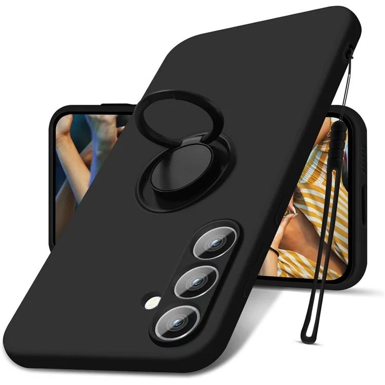 

For Samsung Galaxy S24 Case with Hand Strap Liquid Silicone Kickstand Phone Cover