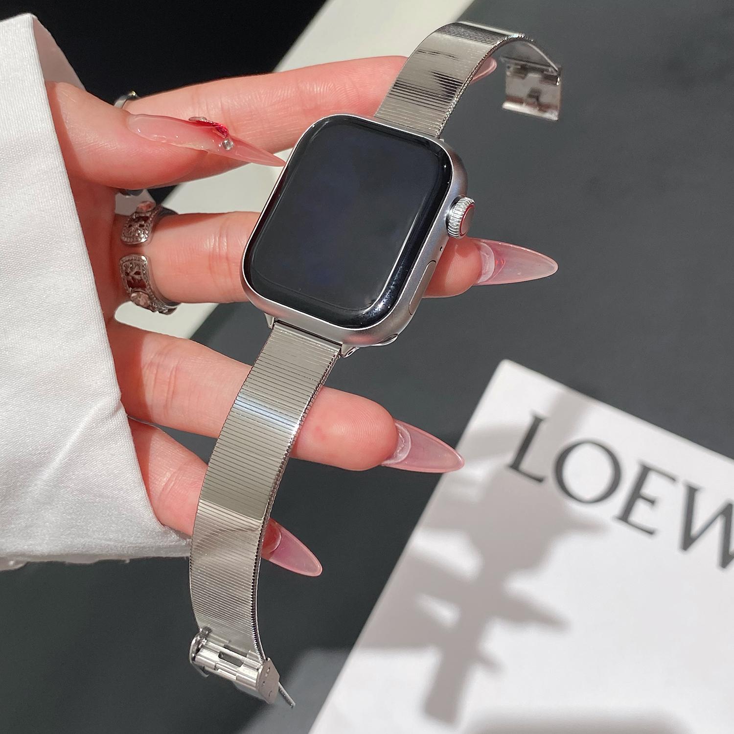 

Elegant Glossy Strap For Apple Watch Ultra Strap 49mm S11 46mm 42mm 45mm 41mm 40mm 38mm Luxury Metal Strap for iWatch Series11/10/9/8/7/SE/6 wristband 38mm 40mm 41mm THIN серебряный