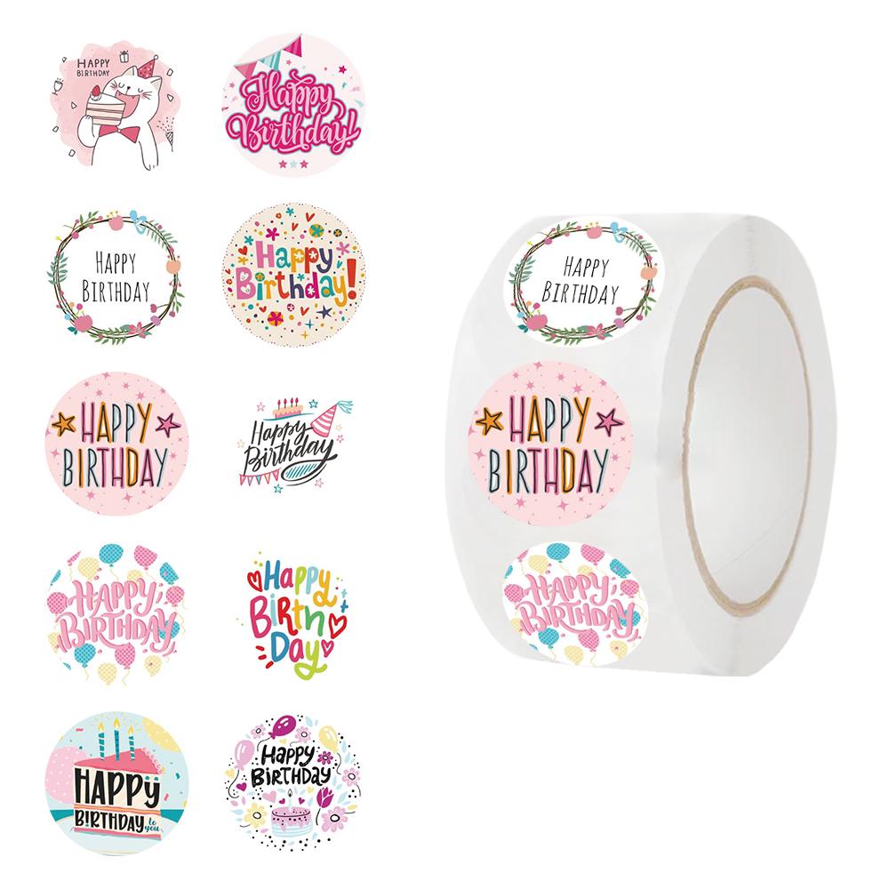 500Pcs Round Labels Happy Birthday Sticker Candy Bag Flower Cake Boxes Gift Packaging Wedding Grateful Decorative Seal Stickers