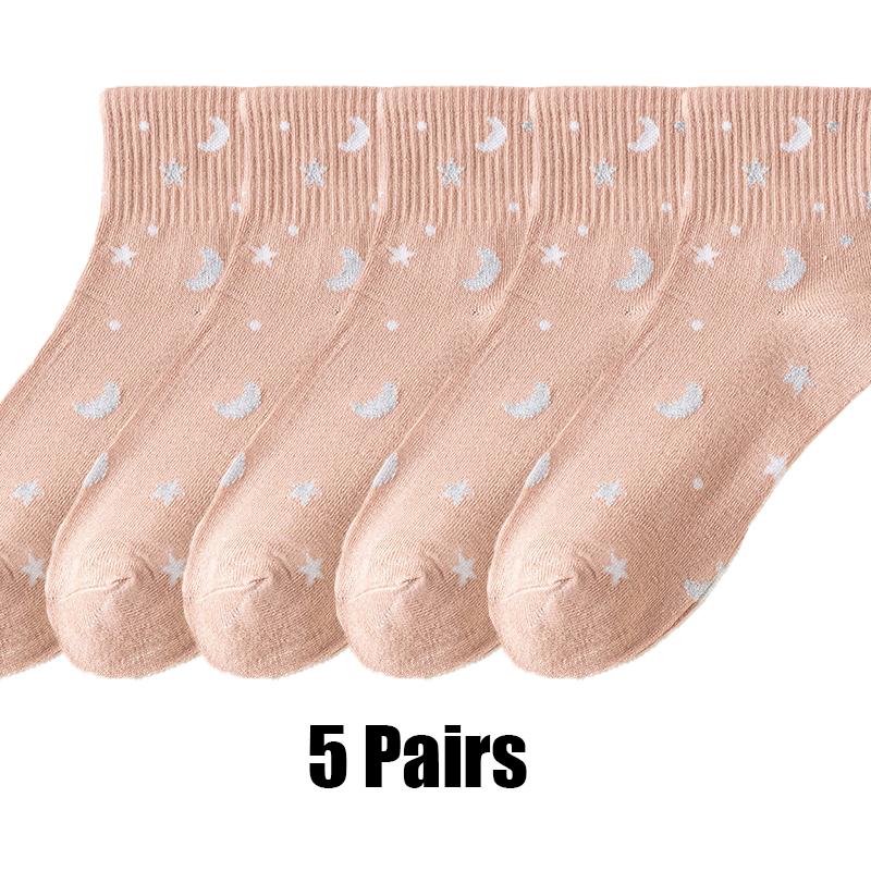 

5 пар забавных носков Harajuku Creative Fashion Moon Stars Socks Теплые милые удобные повседневные женские носки EUR 36-39