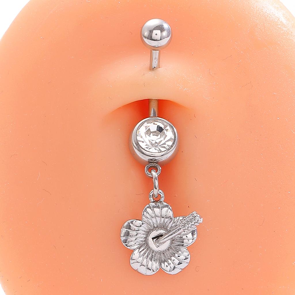 CZ Cross & Heart Belly Button Ring Set, Gold & Silver Tone Dangling Navel Piercing Jewelry