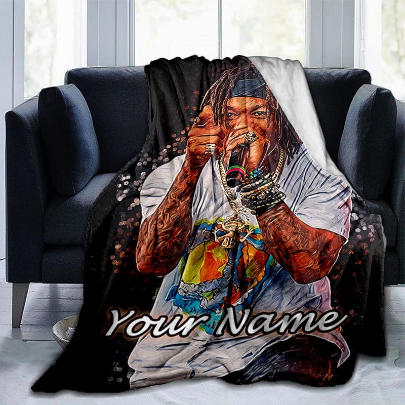 1PC Custom Name Rap Star Energy Style Flannel Blanket Versatile,all-season Throw Suitable for the Living Room,bedroom,camping,travel,and Gift