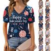 Women's Fashion Independence Day Print Top Puff Short Sleeve V-neck T-shirt Loose Casual T-shirt