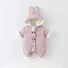 Baby Girl Velvet Jumpsuit - Warm, Cute Cartoon Hooded Windbreaker Onesie
