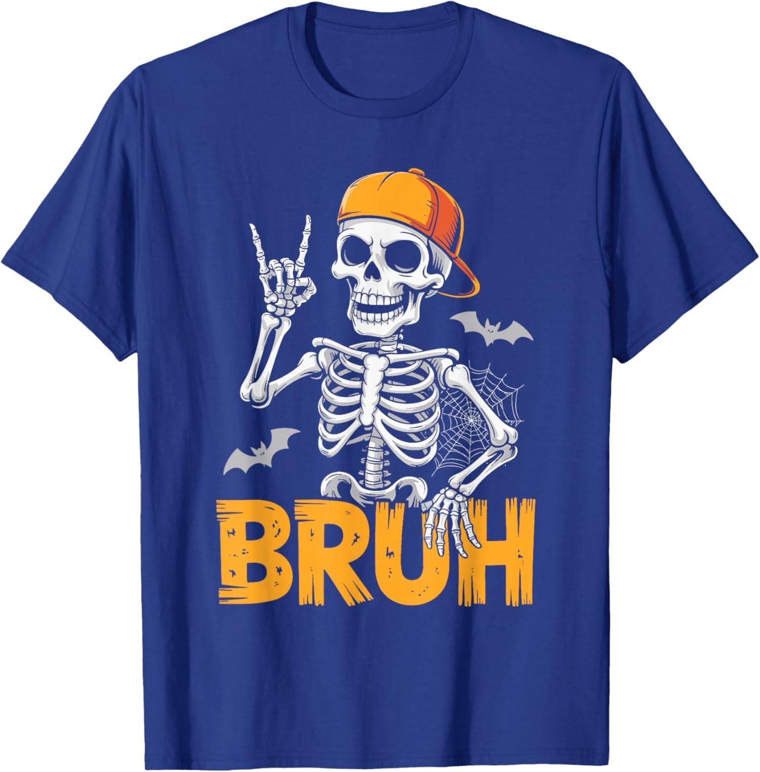 Cool Bruh Skeleton Rock On Funny Halloween Unisex T-Shirt S