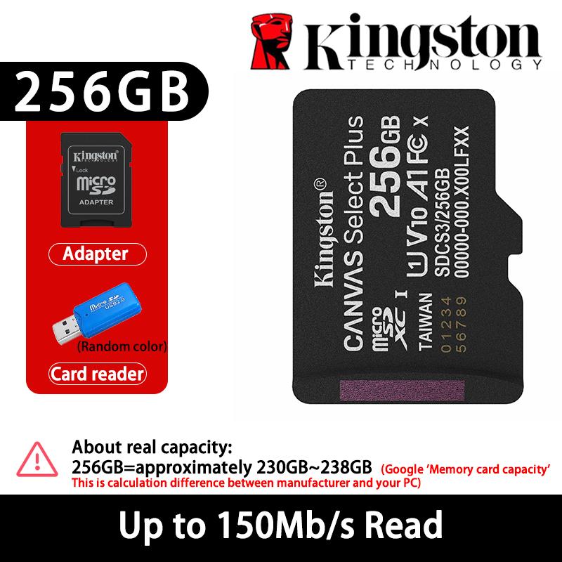 Kingston 128GB Micro SD TF Card Memory Cards 64GB 256GB 512GB microSDXC Card Up To 150MB/s A1 Class 10 UHS-I U1 V10 A2 For Phone Drones Camera GoPro