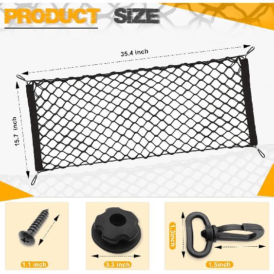Car Cargo Net, Trunk Cargo Storage Organizer - Stretchable With Hooks, SUV & Car Interior Accessories (35.4X15.8 Inch)