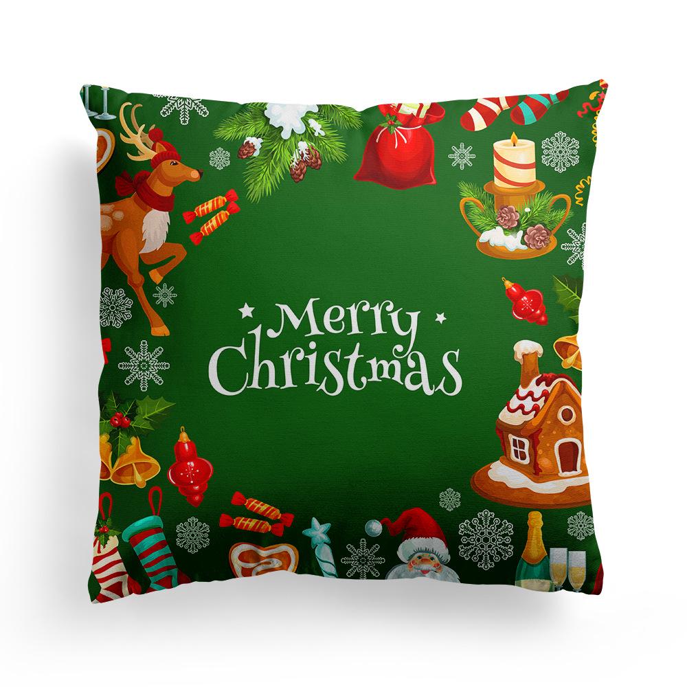 Christmas Cartoon Print Pattern Cushion Cover Home Living Room Sofa Decoration Square Polyester Throw Pillow Cover 45x45cm