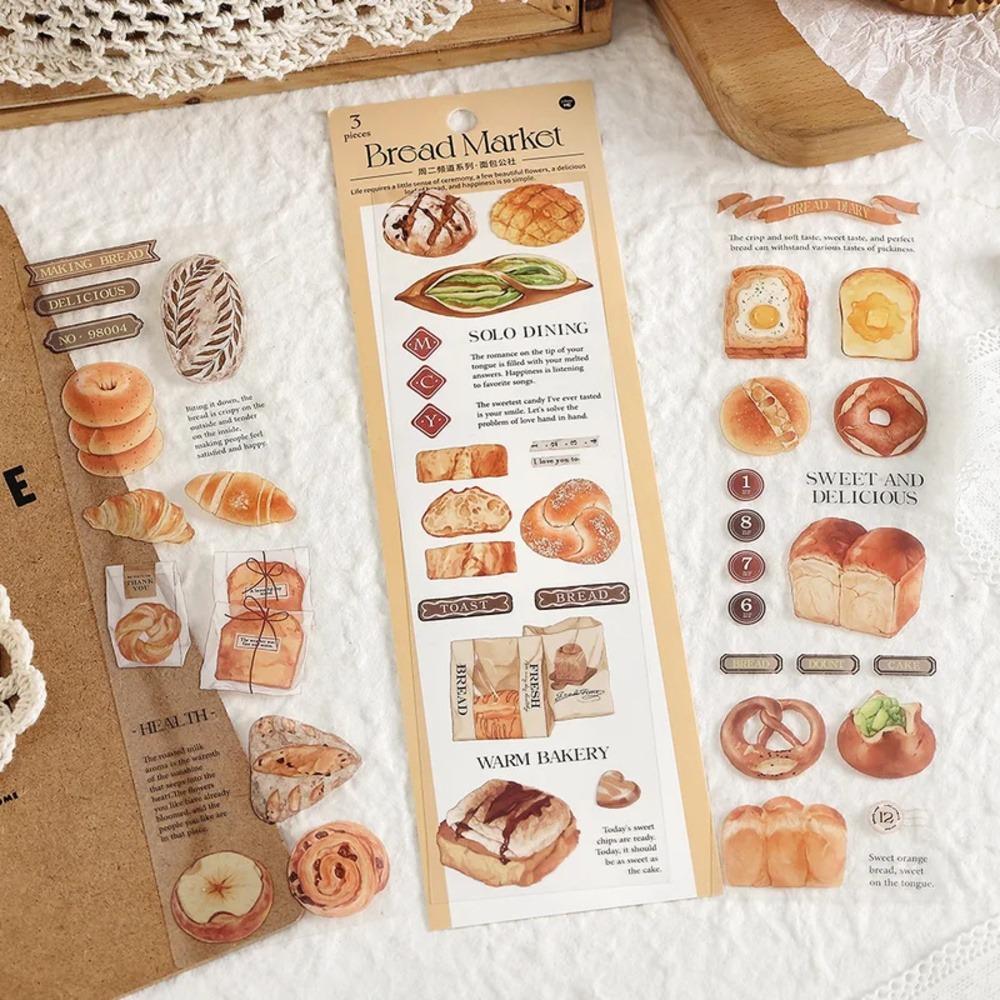 3 Sheets/pack Bread Ice Cream And Coffee Stickers Yummy Food Transparent PET Stickers for Scrapbooking Embellishments