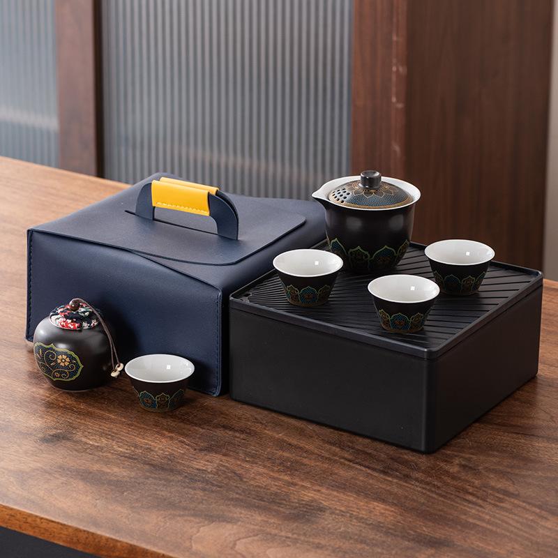 High-end Guochao travel tea set, household high-end business gifts, light luxury, a pot of three cups, commemorative souvenir gifts