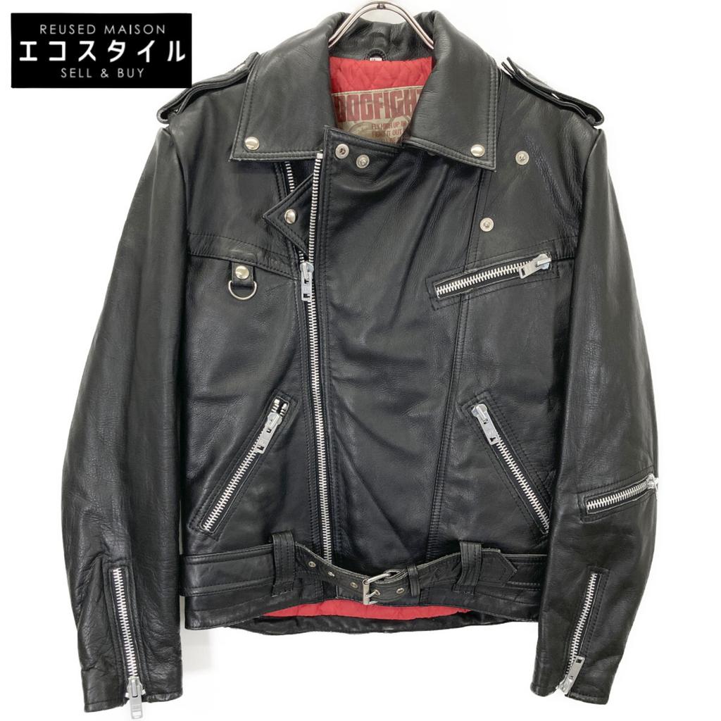 DOG FIGHT Black Leather Double Rider Jacket Jacket 38 blackUsed