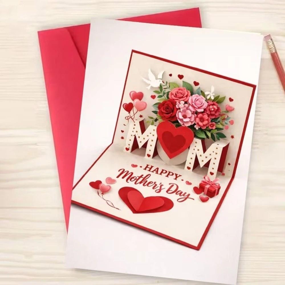 Rose Heart Patterns Mother's Day Greeting Card Imitation 3D Invitation Card  Happy Mother's Day