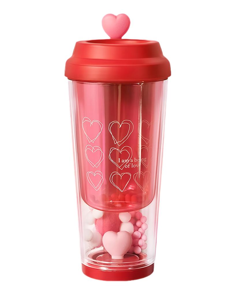 Heart Portable Cup Drinkware Leakproof Double Layer 435ml Tea Bottle Love Coffee Mug for Car Party