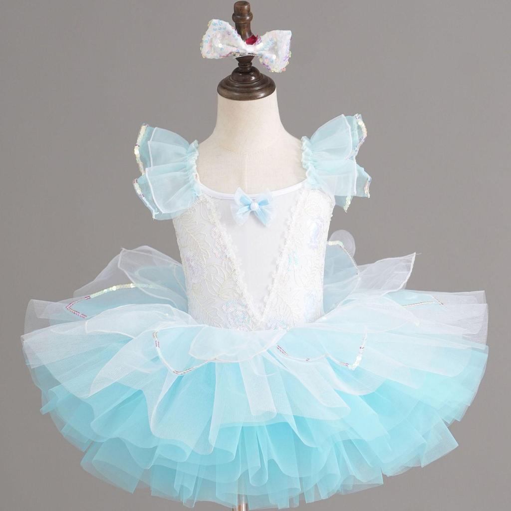 Mädchen Pailletten Prinzessin Ballett Kostüm mit bauschigem Rock, Kleines Schwanen-Auftrittskostüm für den Kindergarten