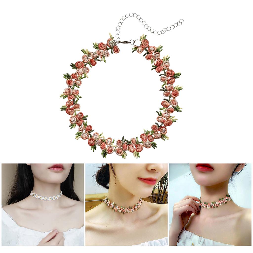 Women's Adjustable Lace Collar Necklace Elegant Neckband Choker Necklace Beautiful Embroidered Flower Neck Jewelry