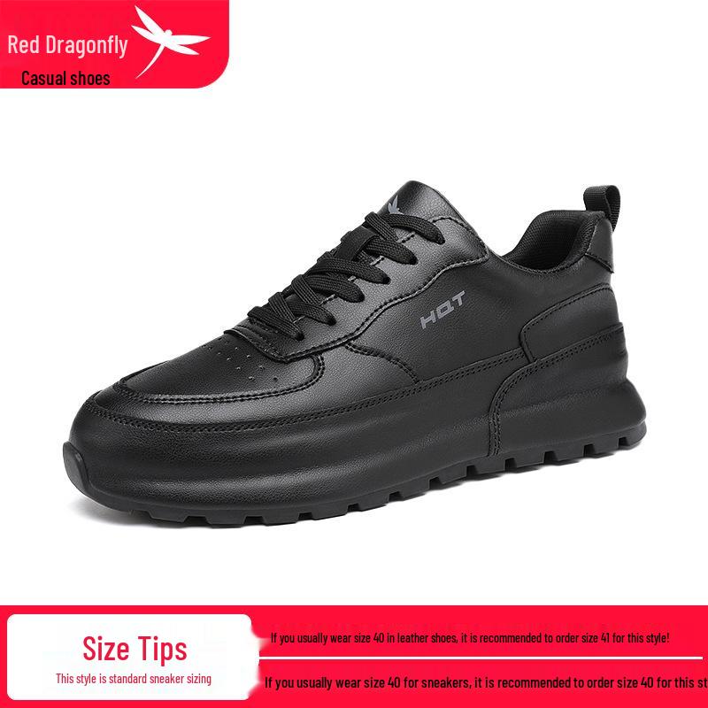 Red Dragonfly Men s Thick Sole Leather Waterproof Height-Boosting Casual Shoes for Autumn/Winter – Black 42