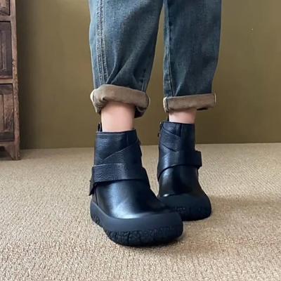 Plush Warm Flat Bottom Short Boots Versatile Genuine Leather Soft Sole Women's Boots