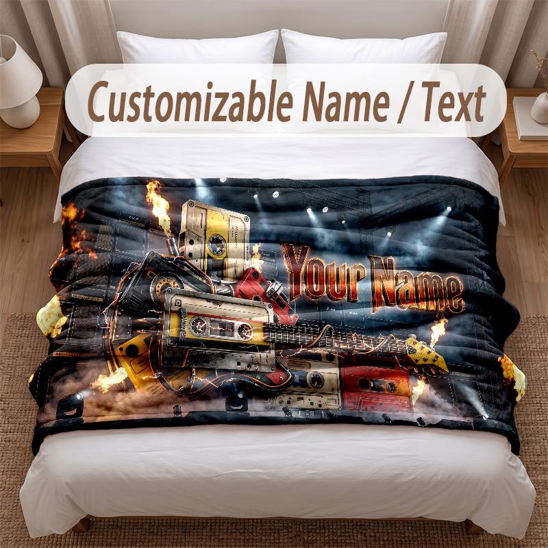 Music General Theme Soft Blanket Personalized Custom Name Text Print Warm Blanket Home Sofa Bedroom Decor