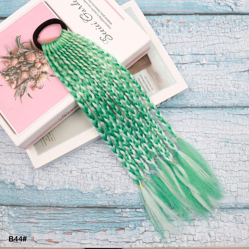 Rubber Band Ponytail Short Colored Braided Hair Extension Rainbow Colorful Synthetic Ponytails for Girls Daily Party Use