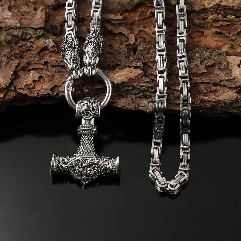 European & American Retro Viking Hammer Pendant Necklace: Stainless Steel Chain, Trendy Fashion Accessory