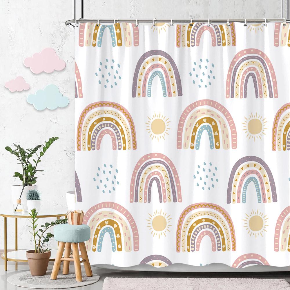 

Rainbow Shower Curtain Colourful Cute Bohemian Abstract Print Kids Shower Curtain Polyester Fabric Art Bathroom Decor With Hooks W60H190(CM)-1 Pcs